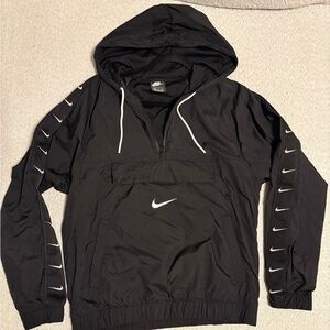 Nike Men’s Black Hooded Windbreaker Pullover Jacket – Swoosh Logo